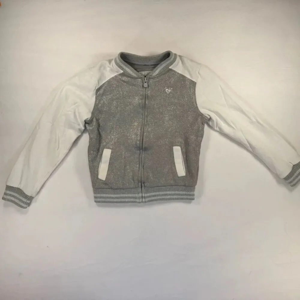 Justice Silver & White Varsity/Bomber Style jacket Size 12